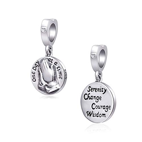 Praying Hands Charms 925 Sterling Silver Love Prayer Dangle-Serenity Change Courage Wisdom Charms fits Pandora Style Bracelet, Gifts for Mothers Day/Thanksgiving