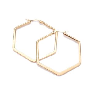 304 stainless steel hoop earrings hexagon gold 45.5x41x2m 0.7x1mm p207