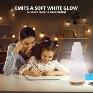 Elvissmart Natural Selenite Lamp, Hand Curved Crystal Lamp with (ETL Certified) USB Charging Cable with Wooden Base | 2-4 LBS