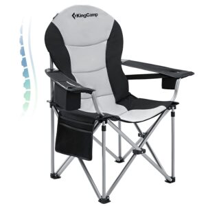 KingCamp Camping Heavy Duty Folding Oversize Padded Director's Chair with Carry Cooler Bag, Black&Grey, Black/Mediumgrey