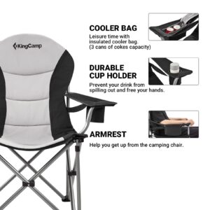 KingCamp Camping Heavy Duty Folding Oversize Padded Director's Chair with Carry Cooler Bag, Black&Grey, Black/Mediumgrey