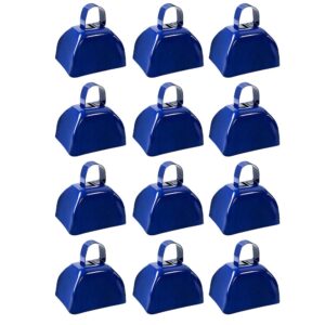 12 pcs metal cowbell with handle, fovern1 blue cowbell bulk 3 inch, mini bells, noise makers for football games, sporting events, new year’s eve, celebrating and more