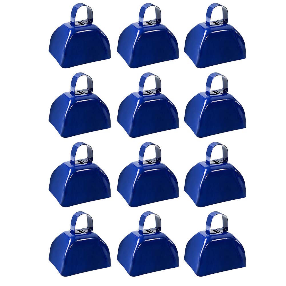 12 PCS Metal Cowbell with Handle, FOVERN1 Blue Cowbell Bulk 3 Inch, Mini Bells, Noise Makers for Football Games, Sporting Events, New Year’s Eve, Celebrating and More