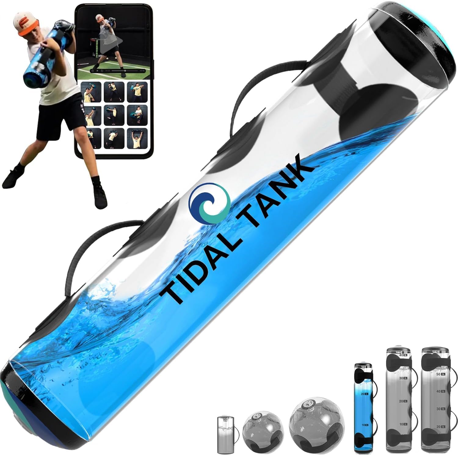 Tidal Tank - Slim - Aqua Bag, Water Sandbag - Training Power Bag with Water Weight - Ultimate core and Balance Workout - Portable Stability Fitness Equipment (Slim(max 30 lbs), Blue)