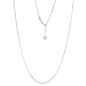 Floreo 10k White Gold 1mm Adjustable Box Chain with Spring Ring Clasp and Small Heart Charm, 24 inch