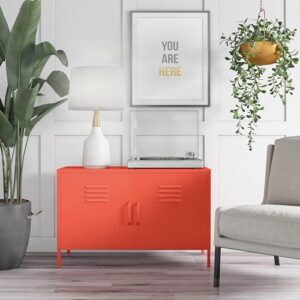 Novogratz Cache 2 Door Metal Locker Accent Storage Cabinet, Orange