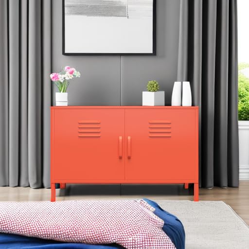 Novogratz Cache 2 Door Metal Locker Accent Storage Cabinet, Orange