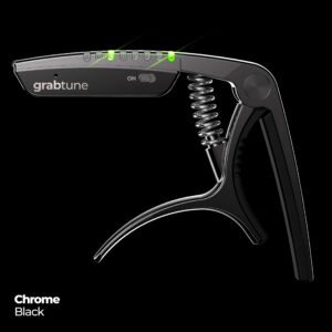 JOWOOM Grabtune Acoustic Guitar Capo-Tuner | 2 In 1 Equipment | Precise and Accurate Tuning System | Full Color LED Edge Lighting Display | USB Rechargeable Battery | Chrome Plating (Black)