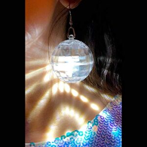 Nickel Plastic Ball Earrings with LED Light Projecting Disco Ball Light Up in White