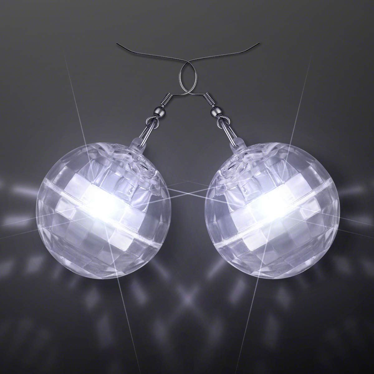 Nickel Plastic Ball Earrings with LED Light Projecting Disco Ball Light Up in White