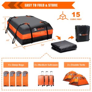 MeeFar Car Roof Bag XBEEK Rooftop top Cargo Carrier Bag Waterproof 15 Cubic feet for All Cars with/Without Rack, Includes Anti-Slip Mat, 8 Reinforced Straps, 6 Door Hooks, Luggage Lock