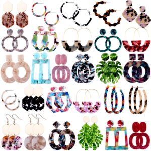 duufin 28 pairs acrylic earrings statement earrings set mottled resin hoop earrings drop dangle earring polygonal fashion earrings for women