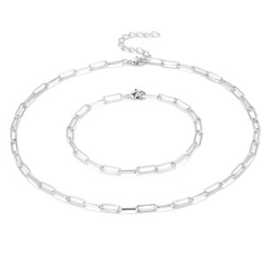 COZLANE Silver Paperclip Chain Necklace for Women Dainty Oval Link Chain Choker Necklace and Bracelet Set for Women Girls