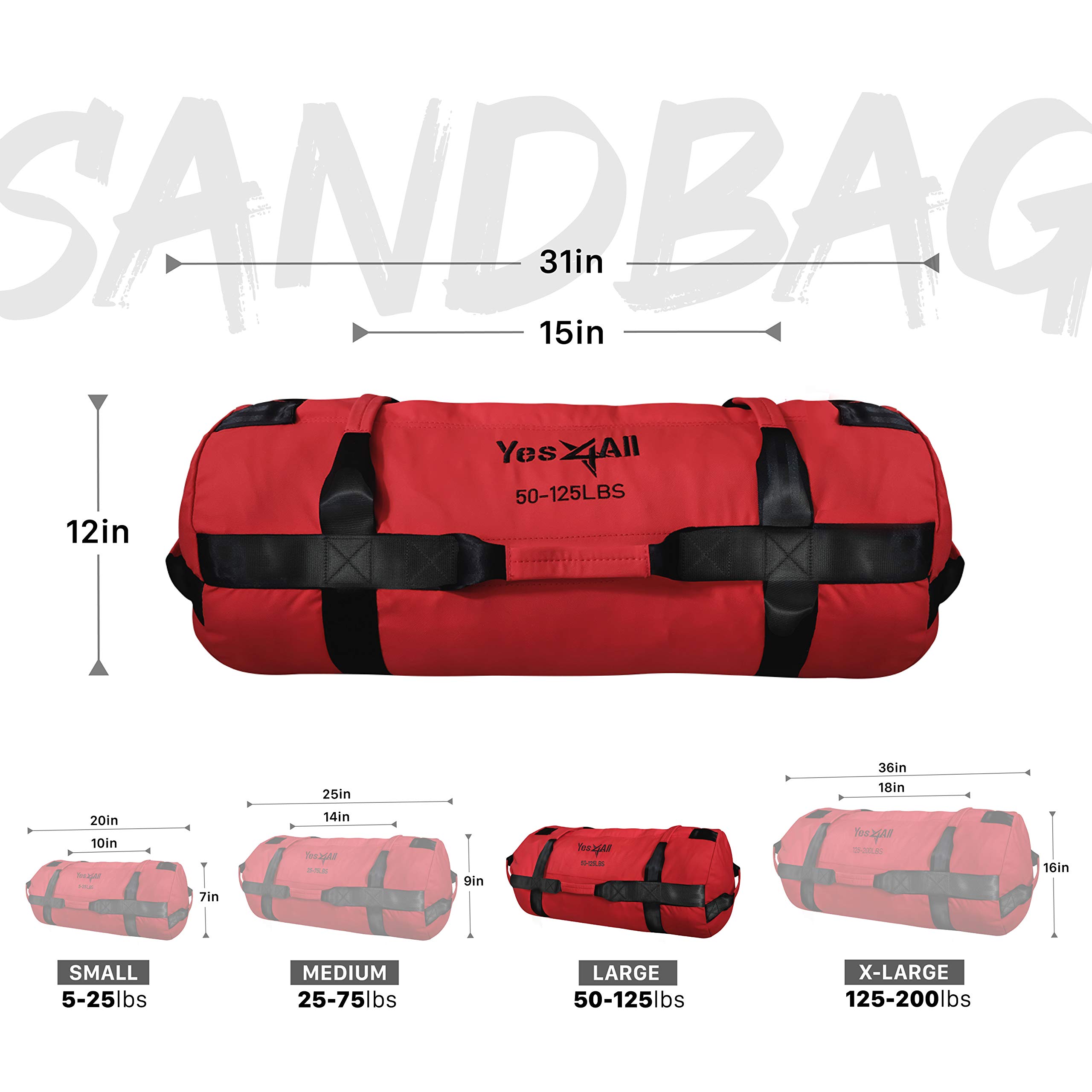 Yes4All Sandbags for Working Out, Adjustable Sand bags for Weight Training with Handles - Red - L