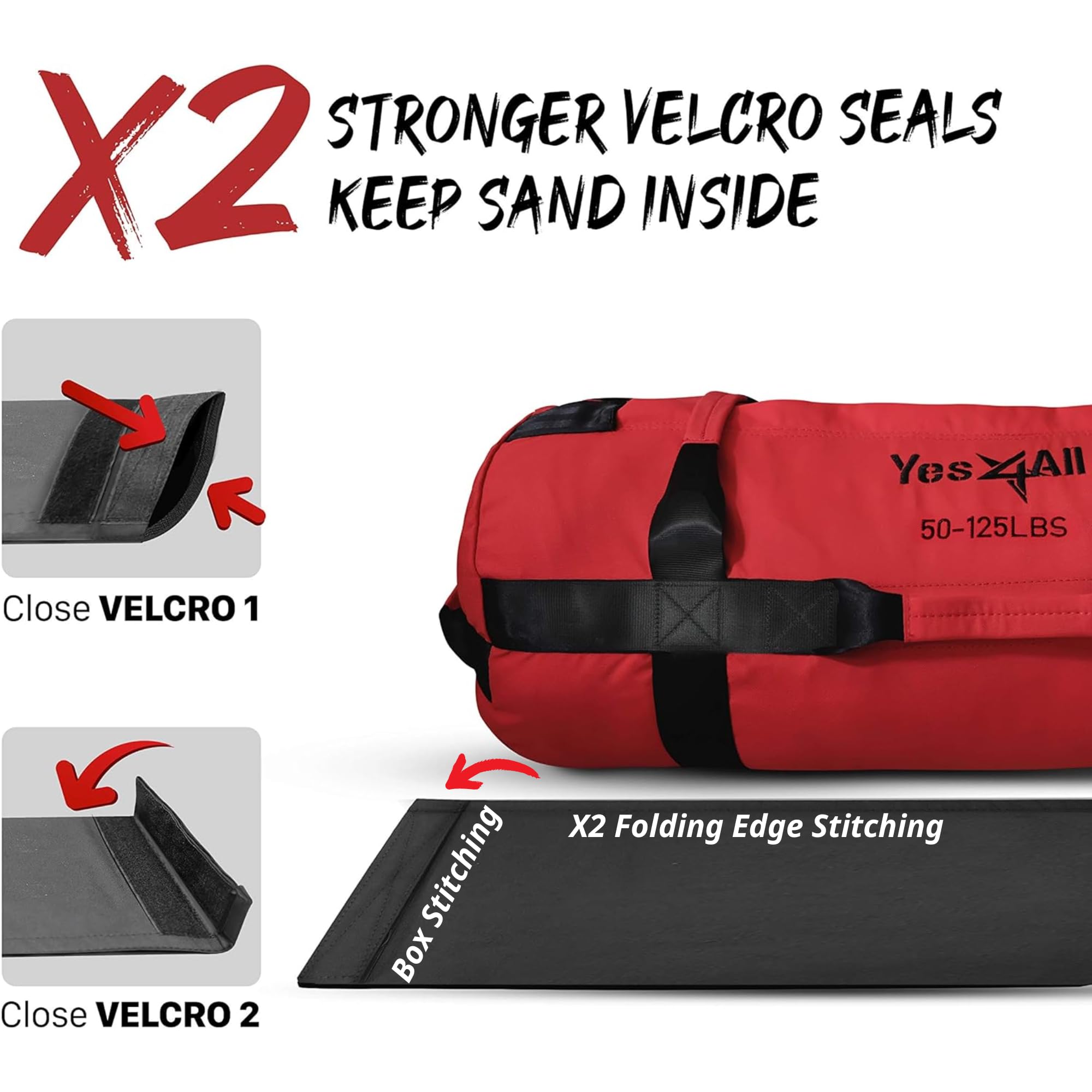 Yes4All Sandbags for Working Out, Adjustable Sand bags for Weight Training with Handles - Red - L