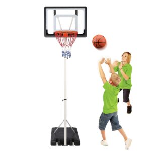 COLOR TREE Portable Basketball Hoop for Kids and Adults - Indoor and Outdoor Basketball Goal System Height Adjustable 6.8ft to 8.5ft, 32in Backboard Basketball Stand with 2 Wheels - Family Fun