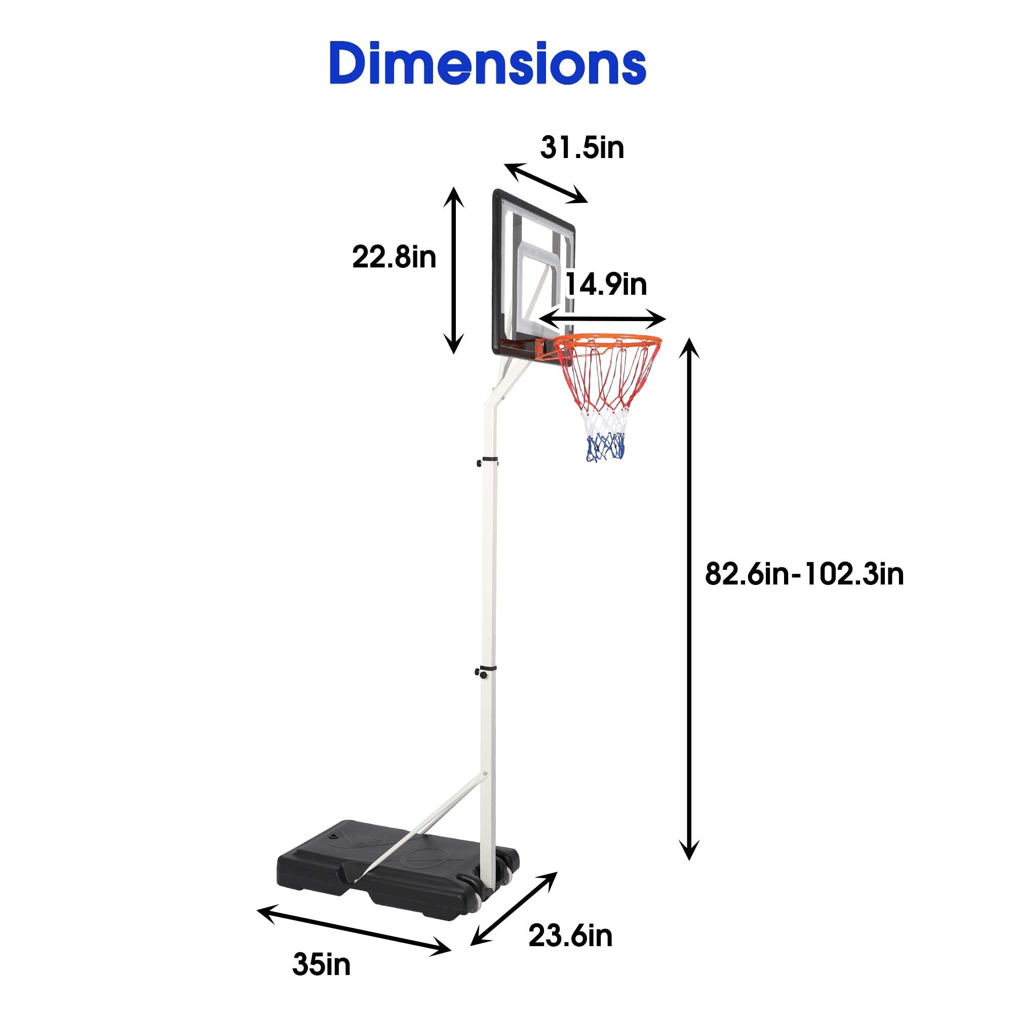 COLOR TREE Portable Basketball Hoop for Kids and Adults - Indoor and Outdoor Basketball Goal System Height Adjustable 6.8ft to 8.5ft, 32in Backboard Basketball Stand with 2 Wheels - Family Fun