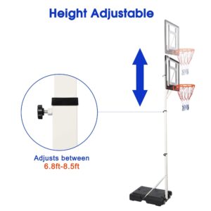 COLOR TREE Portable Basketball Hoop for Kids and Adults - Indoor and Outdoor Basketball Goal System Height Adjustable 6.8ft to 8.5ft, 32in Backboard Basketball Stand with 2 Wheels - Family Fun