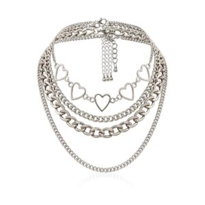 aimimier punk link chain choker necklace set 4pcs hollow heart choker hiphop chunky chain for women