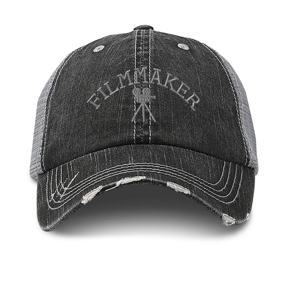 Speedy Pros Distressed Trucker Hat Filmmaker Embroidery Cotton for Men & Women Black Gray