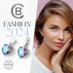 Chic Bijoux Heart Shaped Earrings for Women - Made with 925 Sterling Silver and Austrian Crystals - Birthday Ideas for Mom, Hypoallergenic Jewelry, Purple