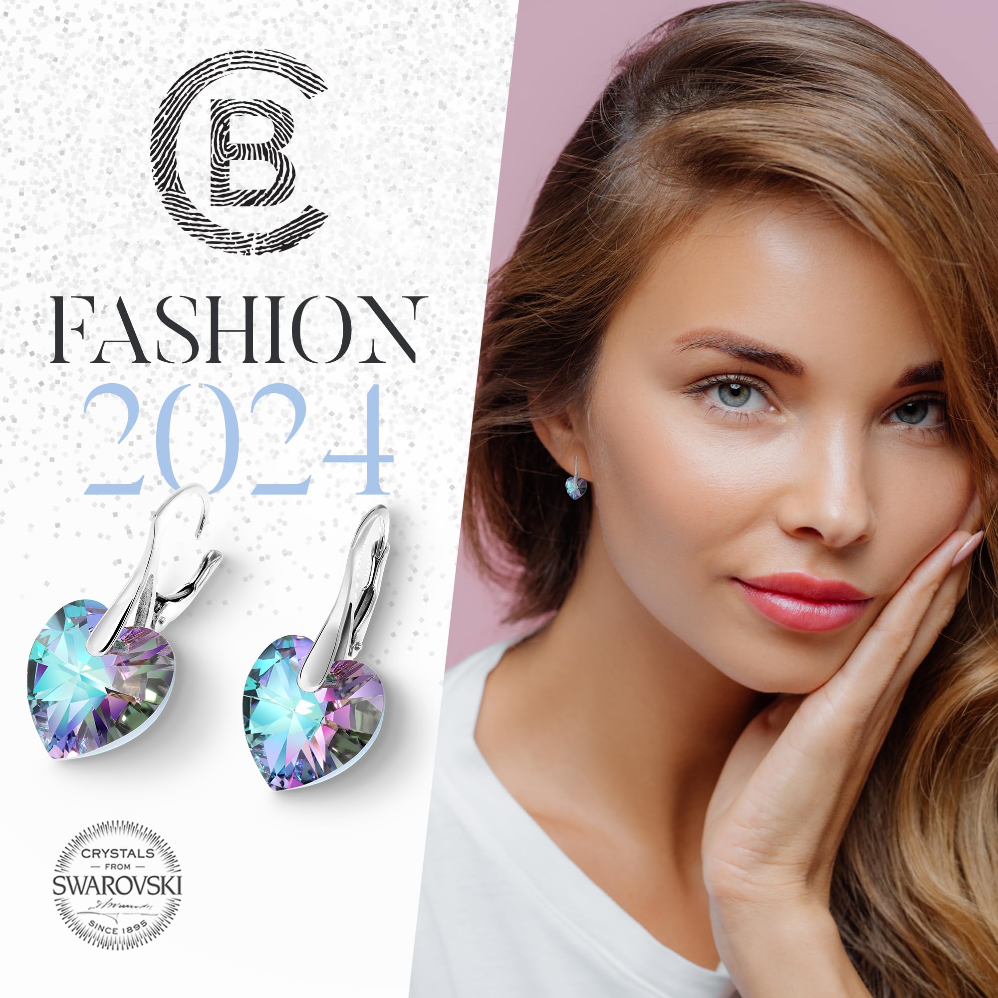 Chic Bijoux Heart Shaped Earrings for Women - Made with 925 Sterling Silver and Austrian Crystals - Birthday Ideas for Mom, Hypoallergenic Jewelry, Purple