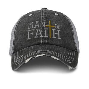 Speedy Pros Distressed Trucker Hat Man of Faith Embroidery Cotton for & Women Black Gray