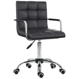 HOMCOM Home Office Chair, Modern Computer Desk Chair, Task Chair with Upholstered PU Leather, Adjustable Height, Swivel Wheels, Black