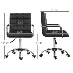 HOMCOM Home Office Chair, Modern Computer Desk Chair, Task Chair with Upholstered PU Leather, Adjustable Height, Swivel Wheels, Black