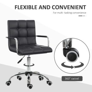 HOMCOM Home Office Chair, Modern Computer Desk Chair, Task Chair with Upholstered PU Leather, Adjustable Height, Swivel Wheels, Black