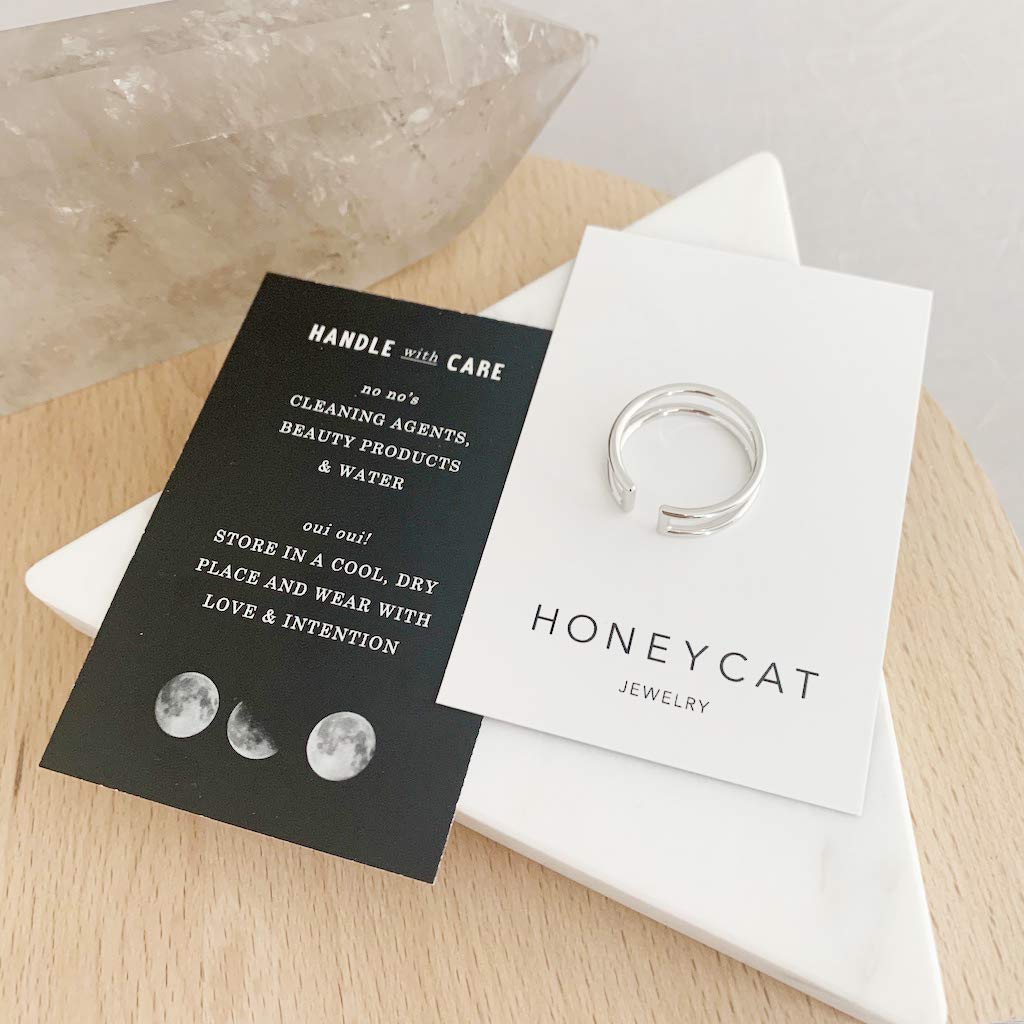 Honeycat Double Stack Open Adjustable Ring in Gold, Rose Gold, or Silver | Minimalist, Delicate Jewelry (Silver, 8)