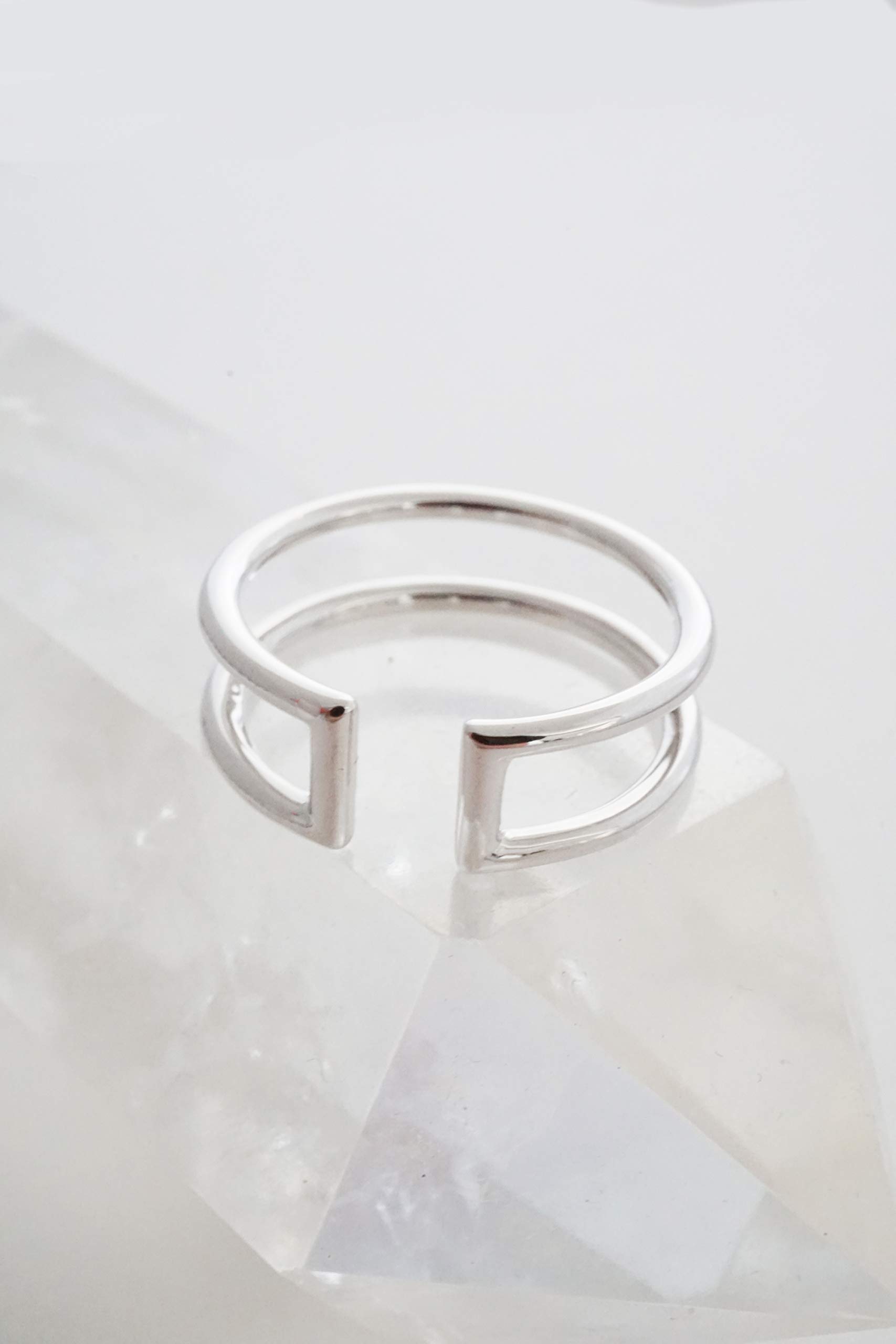 Honeycat Double Stack Open Adjustable Ring in Gold, Rose Gold, or Silver | Minimalist, Delicate Jewelry (Silver, 8)