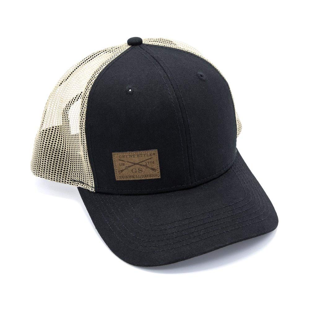 Grunt Style Hat - GS Logo Leather Patch Mesh Back Cap (Black, One Size)