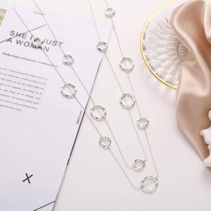 welbijoux Silver Long Necklaces for Women Fashion Double Layered Sweater Chain Y Necklace with Gifts Box