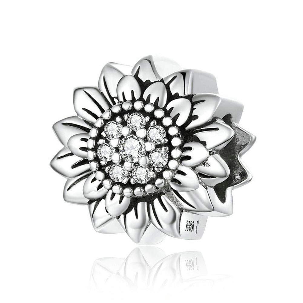 Sunflower Charm 925 Sterling Silver Sun Charm Flower Charm Love Gift Charm for Pandora Charm Bracelet (Sunflower A)