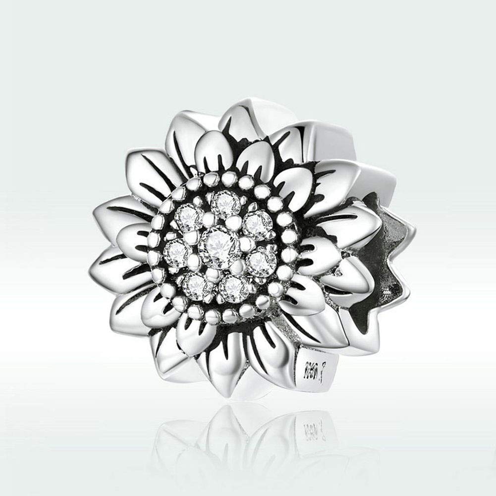 Sunflower Charm 925 Sterling Silver Sun Charm Flower Charm Love Gift Charm for Pandora Charm Bracelet (Sunflower A)