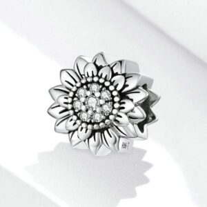 Sunflower Charm 925 Sterling Silver Sun Charm Flower Charm Love Gift Charm for Pandora Charm Bracelet (Sunflower A)