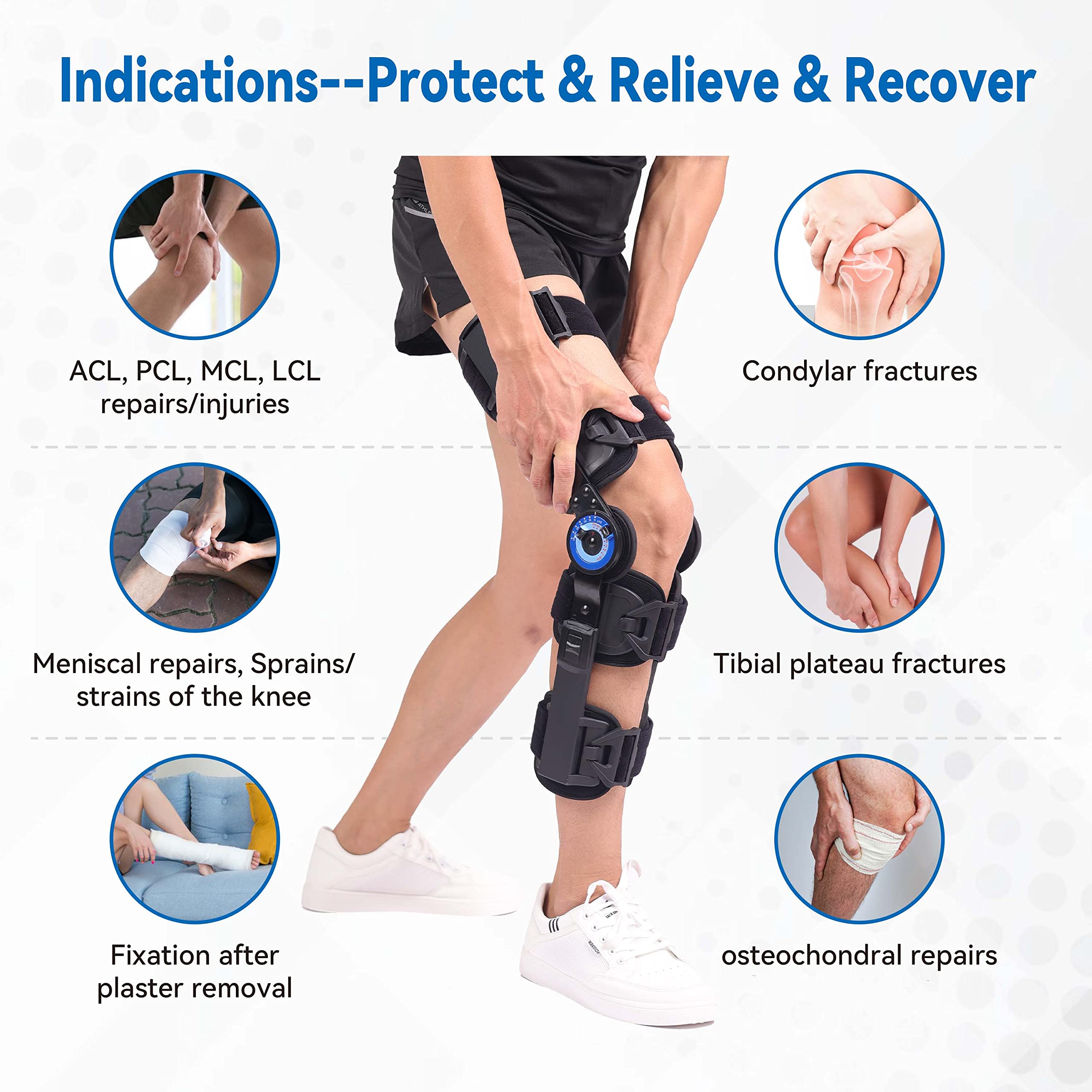 Orthomen Hinged ROM Knee Brace, Post Op Knee Brace for Recovery Stabilization, ACL, MCL and PCL Injury, Adjustable Medical Orthopedic Support Stabilizer After Surgery, Women and Men