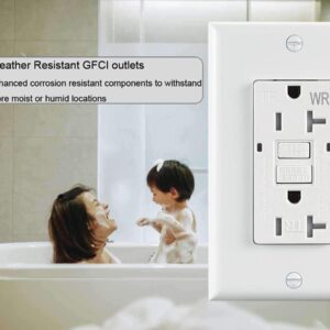 GFCI Outlet 20 Amp Wall Outlets Duplex Outlet Receptacle with LED Indicator,Self-Test, Weather Resistant, Tamper Resistant, UL Listed, Decor Wallplate Included (10)