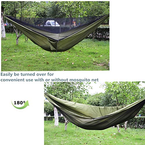 Camping Hammock with Rain Fly Tarp and Mosquito Net with Tree Straps，1/2 Person Portable Hammocks with Rain Cover for Indoor Outdoor Backpacking Hiking Travel Yard Activities Green