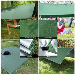 Camping Hammock with Rain Fly Tarp and Mosquito Net with Tree Straps，1/2 Person Portable Hammocks with Rain Cover for Indoor Outdoor Backpacking Hiking Travel Yard Activities Green