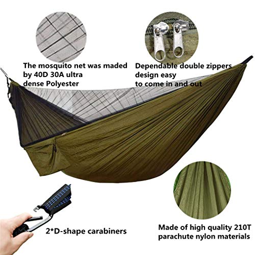 Camping Hammock with Rain Fly Tarp and Mosquito Net with Tree Straps，1/2 Person Portable Hammocks with Rain Cover for Indoor Outdoor Backpacking Hiking Travel Yard Activities Green