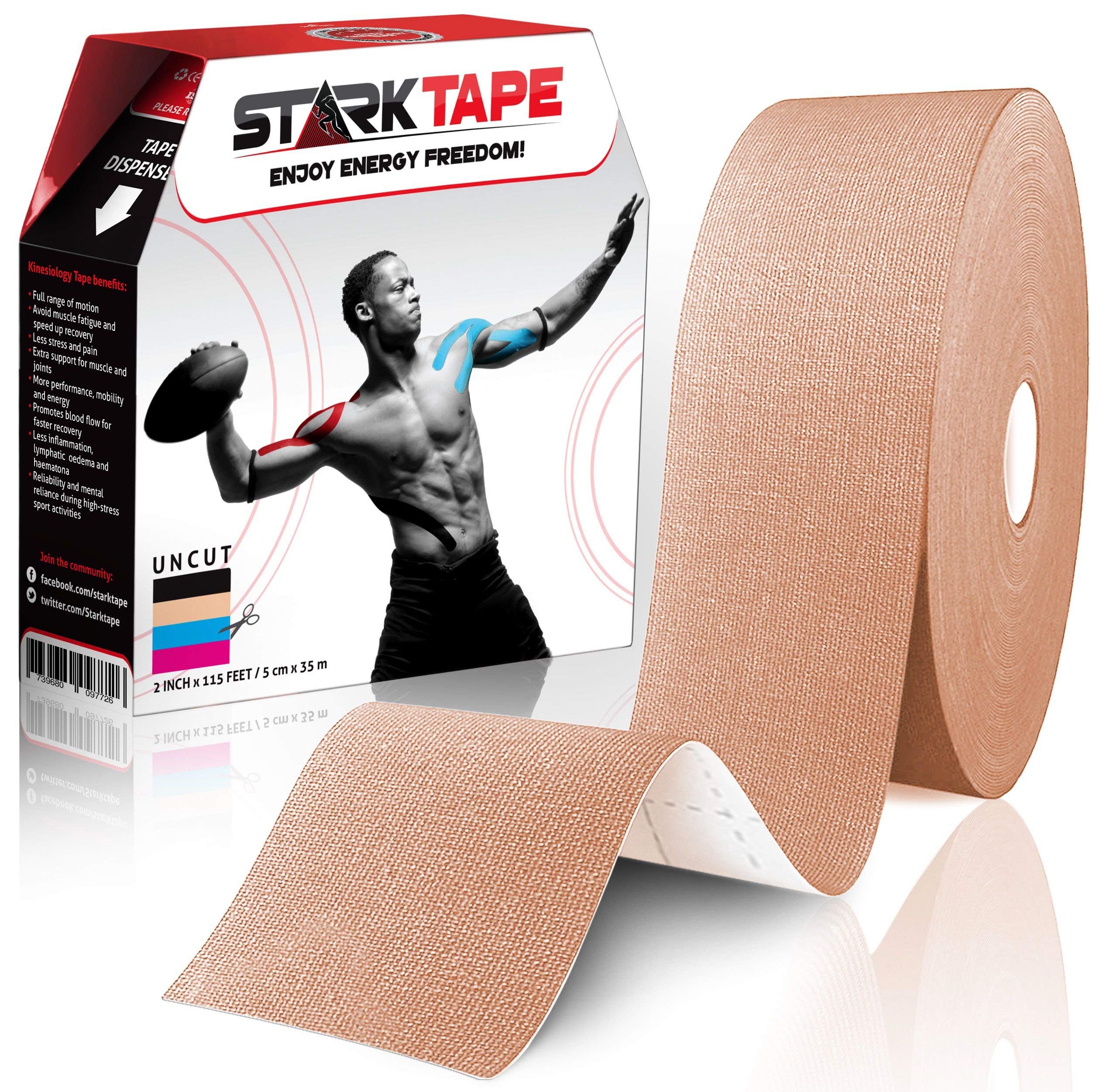 Starktape Kinesiology Tape - Professional 2 Pack Bulk Physio Rolls Sports Tapes for Sensitive Skin. K Physical Therapy Tape for Knee, Shoulder, Ankle, Wrist, Foot, Back Injury Muscle Pain aid - Beige