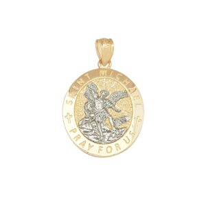 AMZ Jewelry 10K Yellow Gold Saint Michael The Archangel Pendant Charm Oval