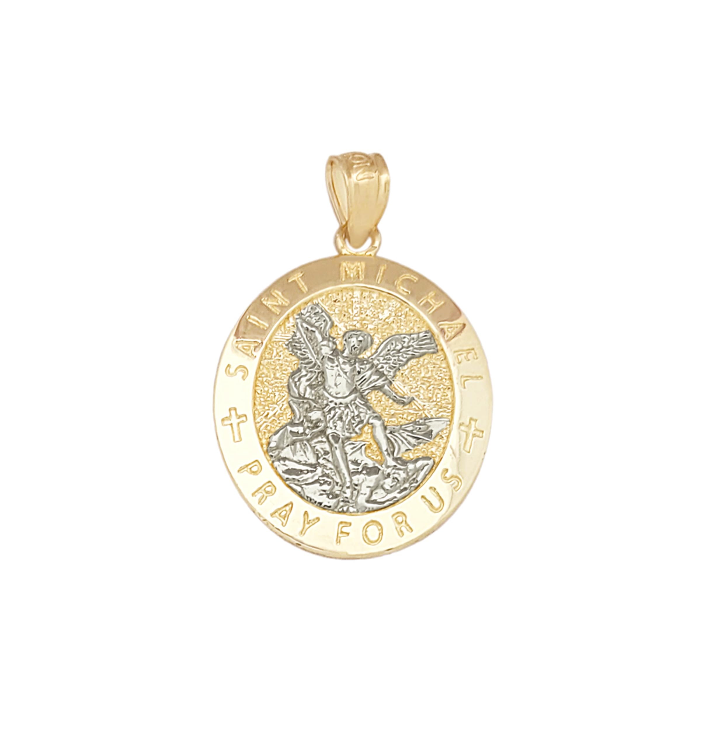 AMZ Jewelry 10K Yellow Gold Saint Michael The Archangel Pendant Charm Oval