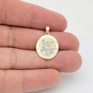 AMZ Jewelry 10K Yellow Gold Saint Michael The Archangel Pendant Charm Oval