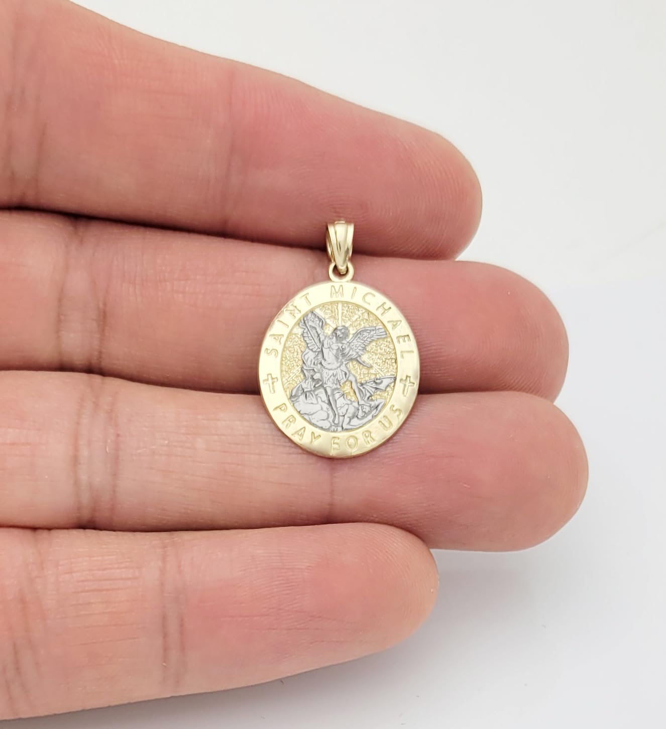 AMZ Jewelry 10K Yellow Gold Saint Michael The Archangel Pendant Charm Oval