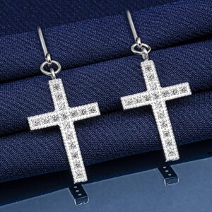 ELEGANZIA Dangle Cross Earrings for Women Sterling Silver Cubic Zirconia Christian Religious Minimalist Jewelry