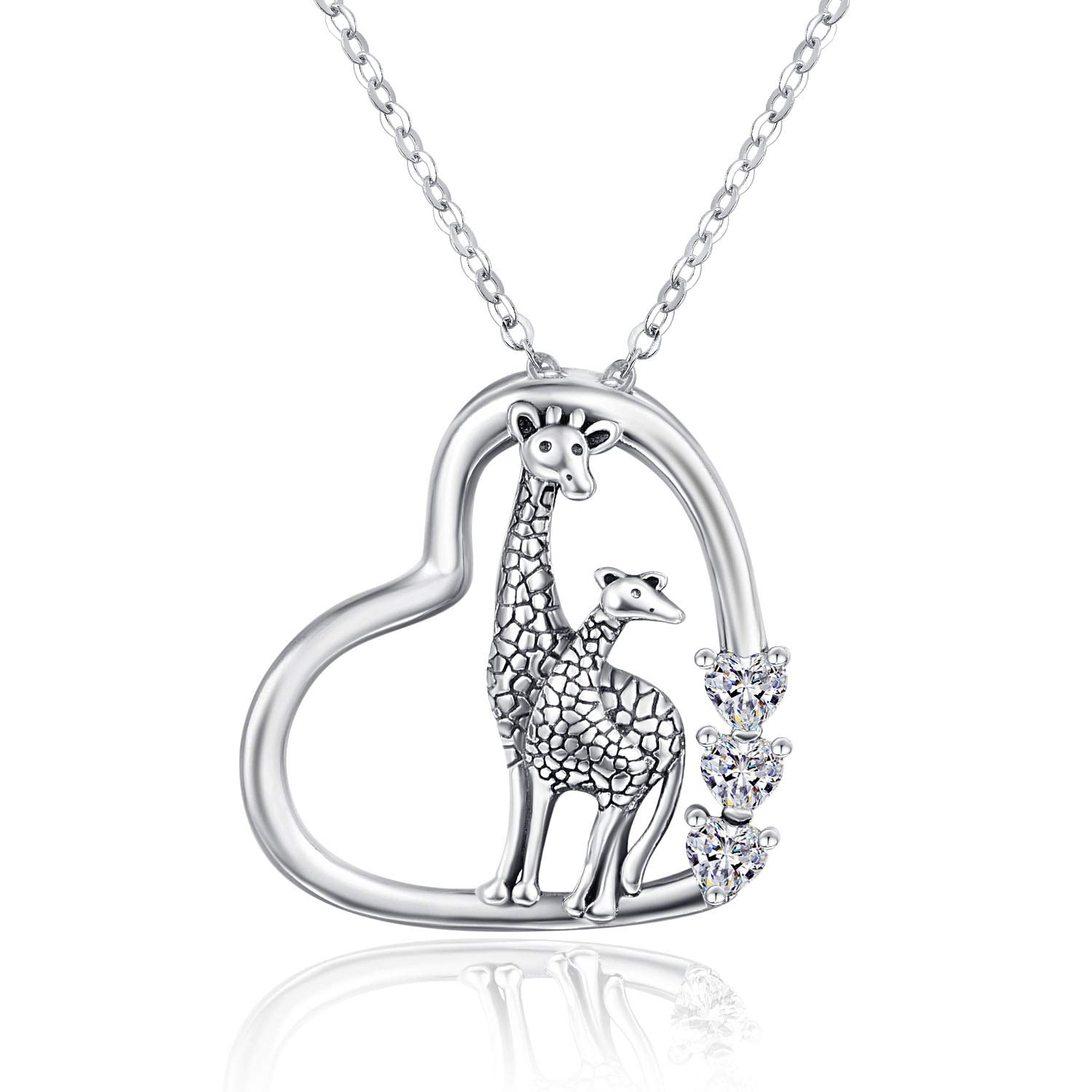 KINGWHYTE Giraffe Necklace S925 Sterling Silver Mother Daughter Necklace Giraffe Jewelry Gifts for Women Mother's Day Birthday