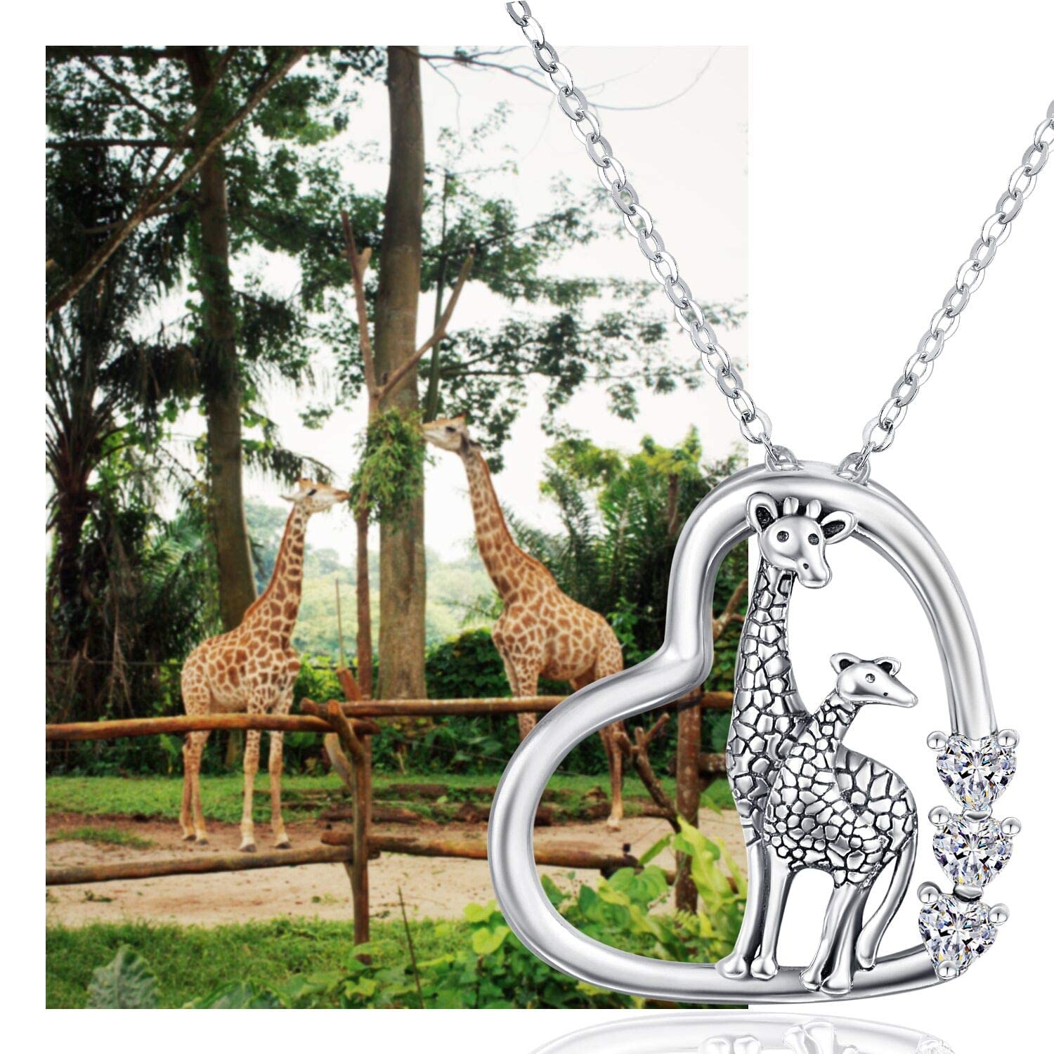 KINGWHYTE Giraffe Necklace S925 Sterling Silver Mother Daughter Necklace Giraffe Jewelry Gifts for Women Mother's Day Birthday